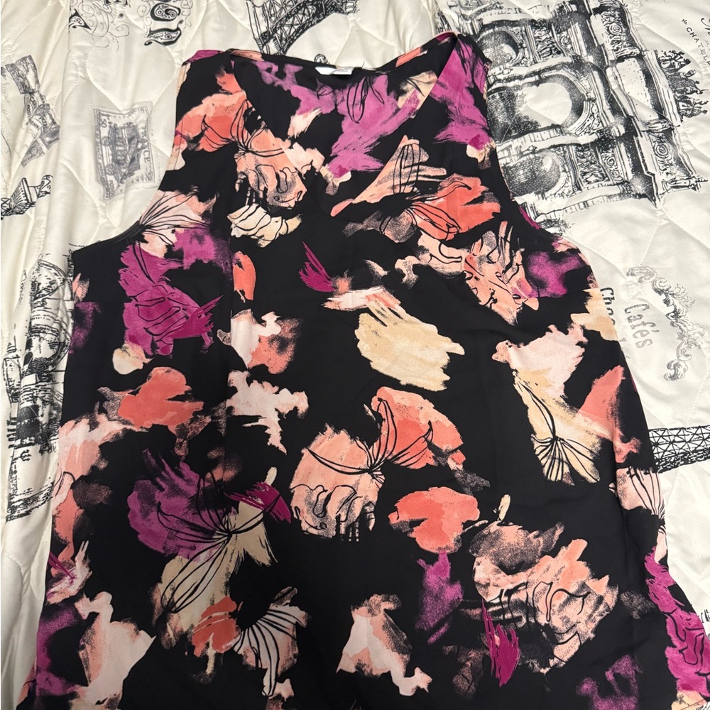 Nine West Black and Pink Floral Blouse